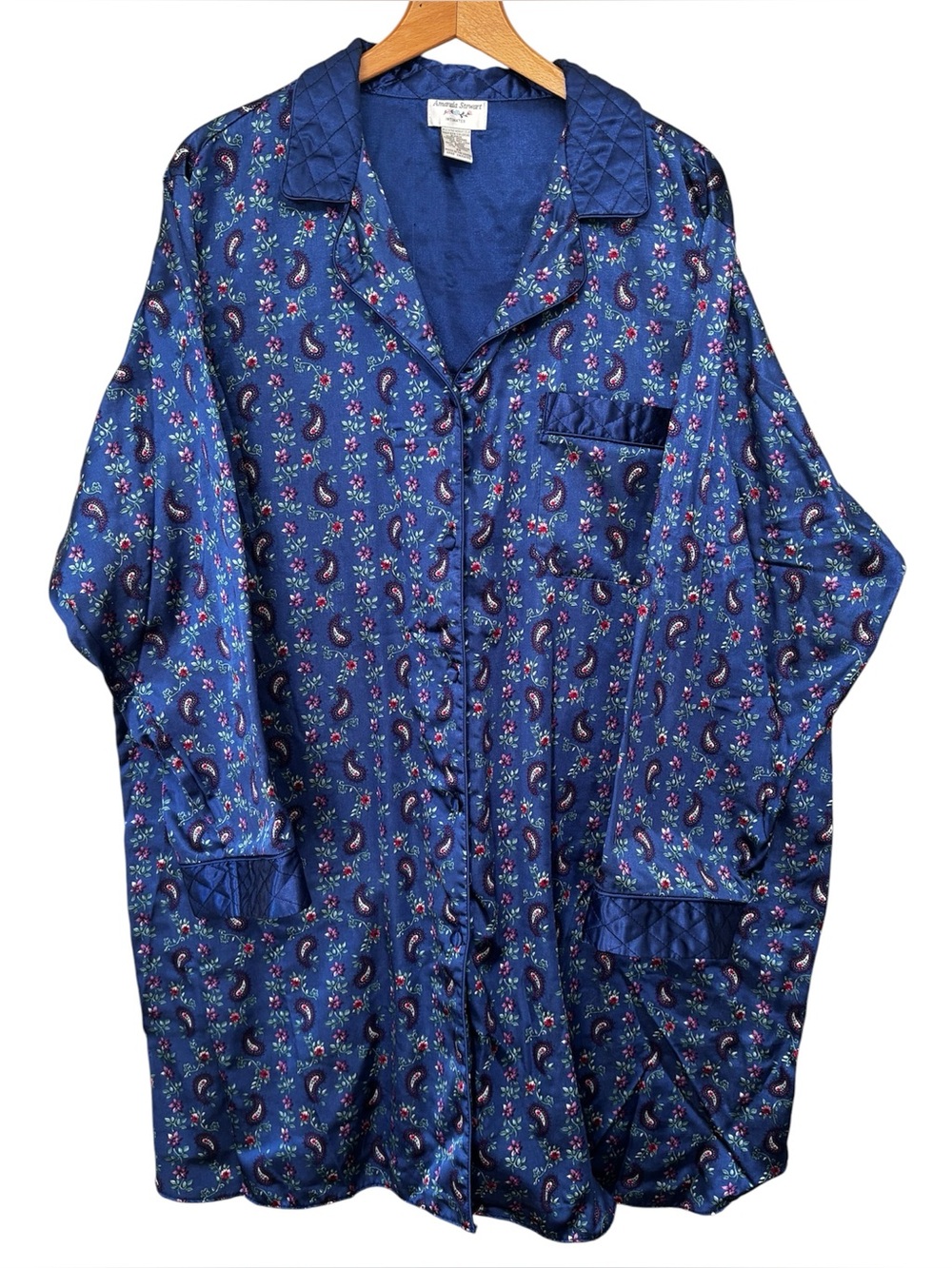 Amanda Stewart Vintage sleep shirt. Teal blue floral paisley print. Women’s 3X